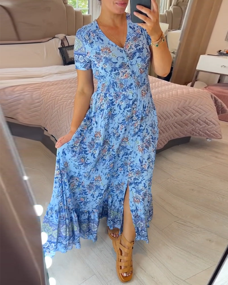 Robe à imprimé floral avec décolleté en V