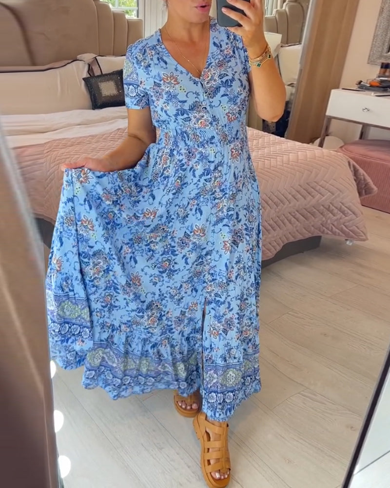 Robe à imprimé floral avec décolleté en V