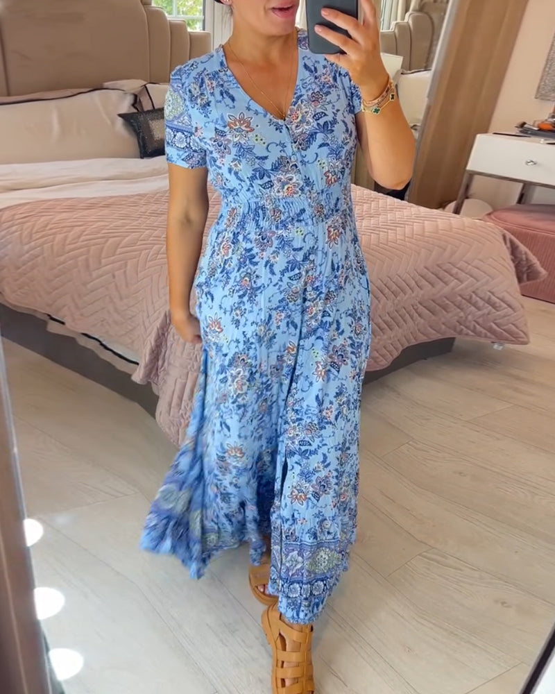 Robe à imprimé floral avec décolleté en V