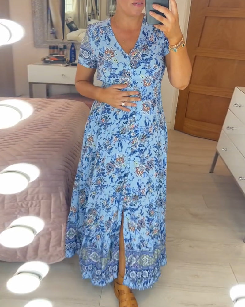 Robe à imprimé floral avec décolleté en V