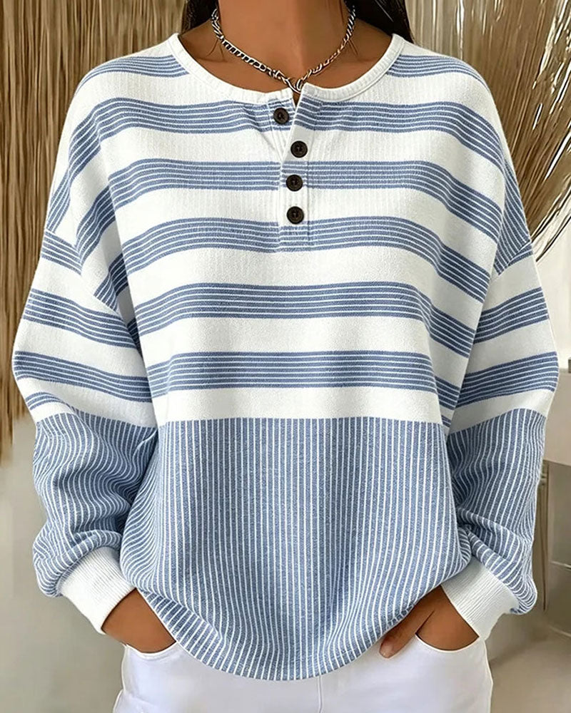 Sweat-shirt à col Henley à manches longues Stripe