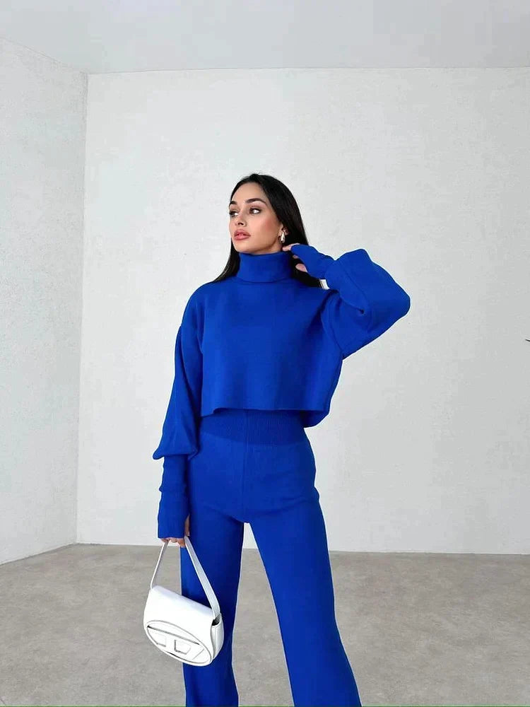 Ensemble Femme Deux Pièces Pull Col Montant Oversize Pantalon Droit