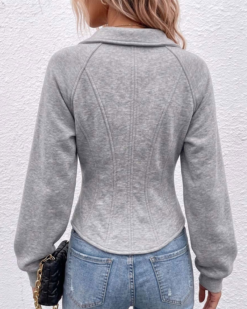 Manteau Col Fermeture Éclair Taille Unie