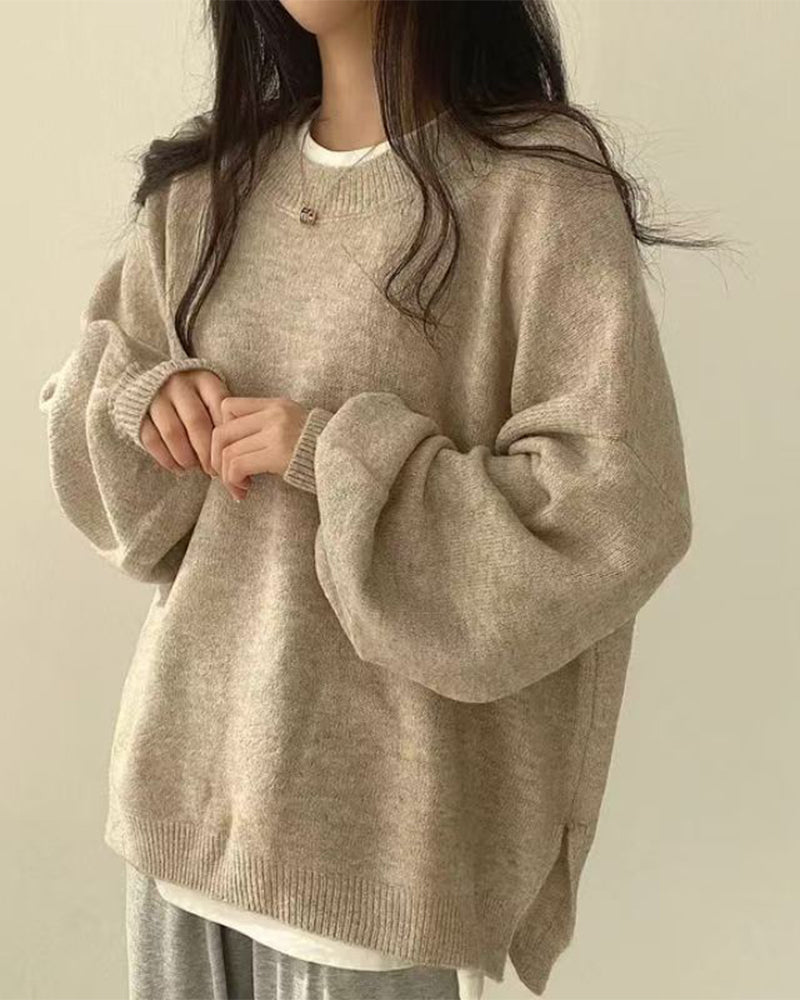 Pull à col rond avec fente sur le côté