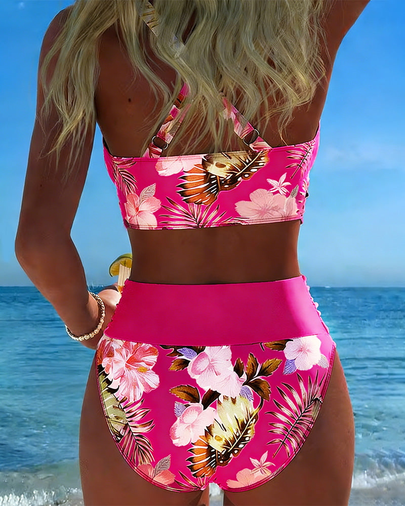 Bikini Floral Contrast Découpé