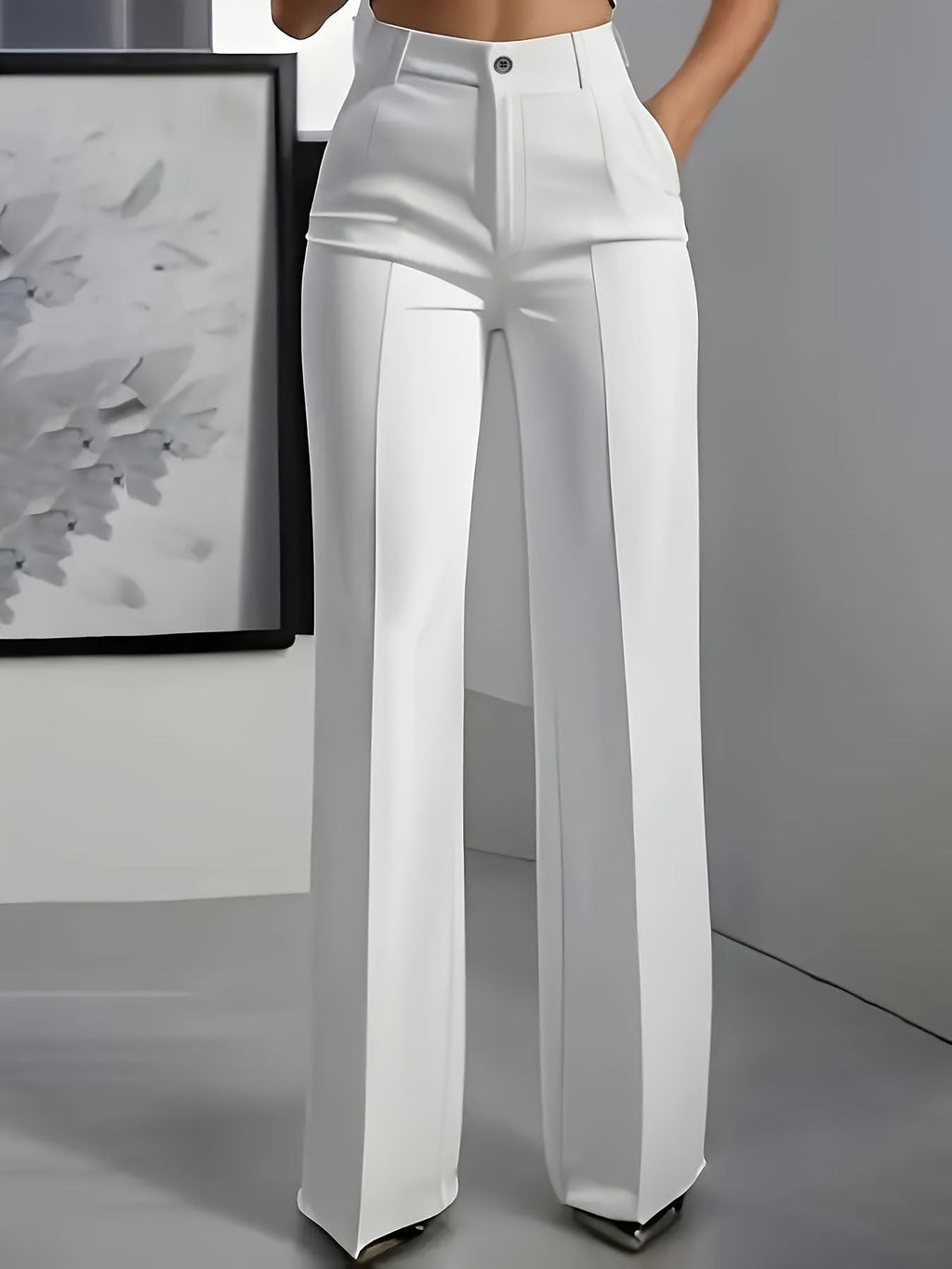 Pantalon taille haute pour femmes avec taille élastique