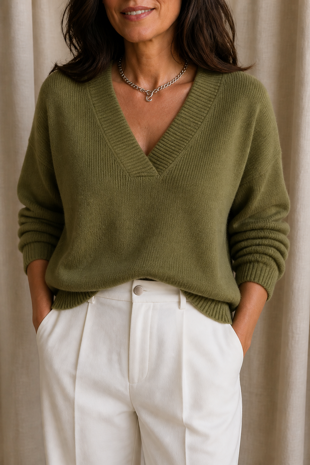 Elisa | Pull en maille côtelée moderne et léger avec décolleté en V