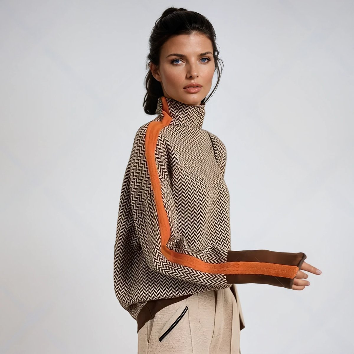 Emily | Pull Oversized à Col Roulé avec Motif Pied-de-Poule