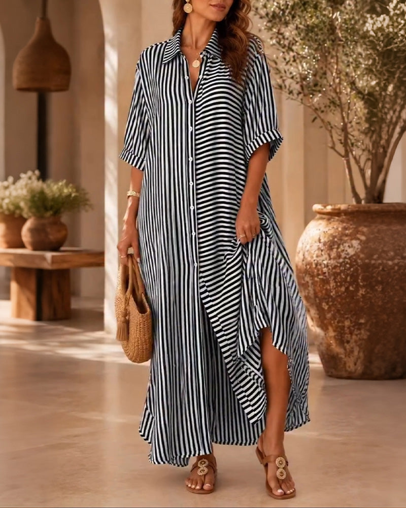 Robe Décontractée Rayée À Revers