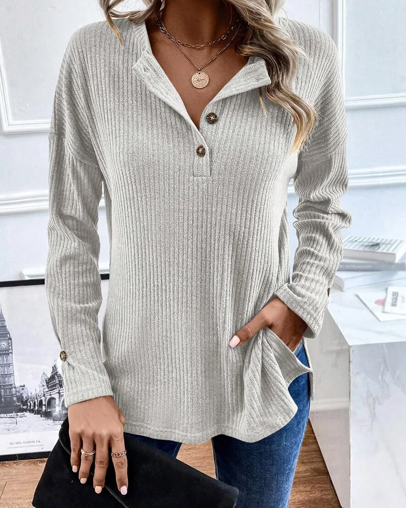 Blouse Côtelée Demi Fermeture Éclair Pullover