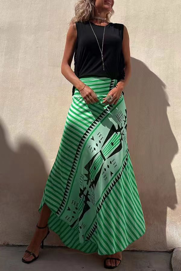 Jupe Maxi Rayée Taille Haute Femme