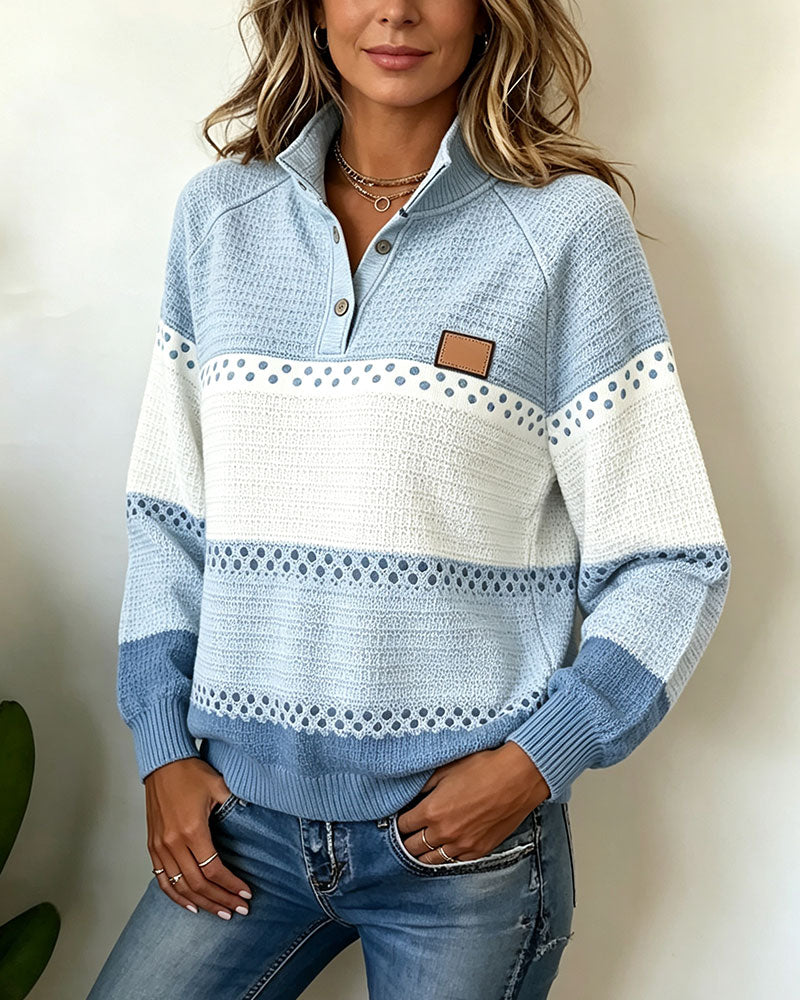 Sweatshirts Col Montant Bouton Décontracté