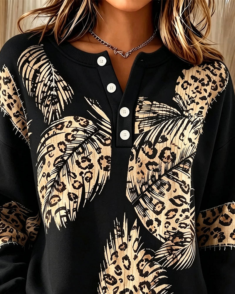 Sweatshirt Léopard Plume Imprimé