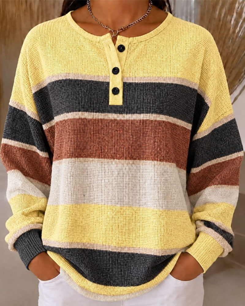 Sweat-shirt à col rond avec boutons et rayures contrastées
