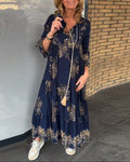 Rose™ – Robe Midi à Col V Vintage Lockerer