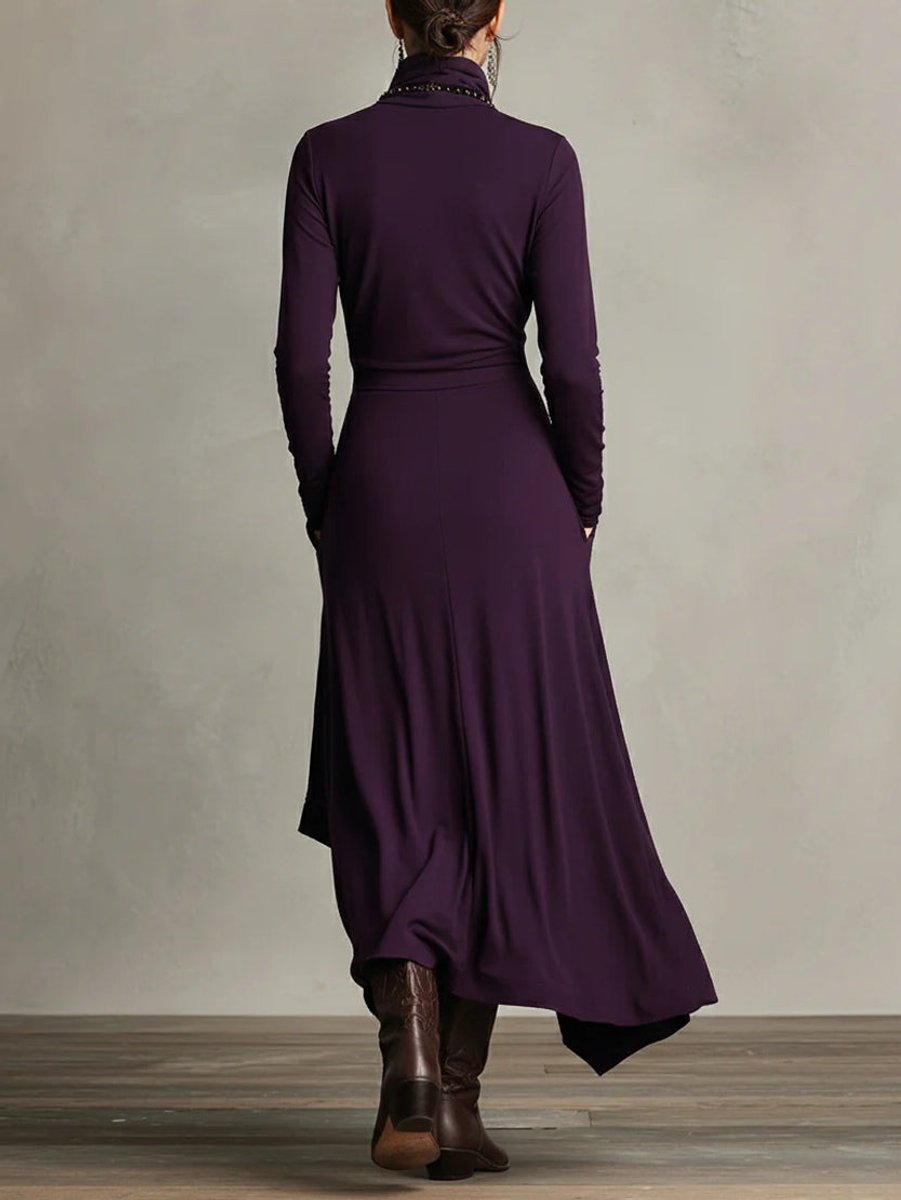 Elise | Robe maxi élégante à col roulé asymétrique