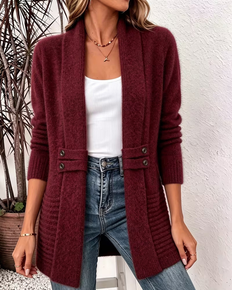 Cardigan Unie Bouton Orné