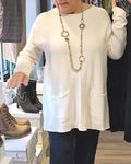 Pull à col rond, couleur unie, avec poche, ample