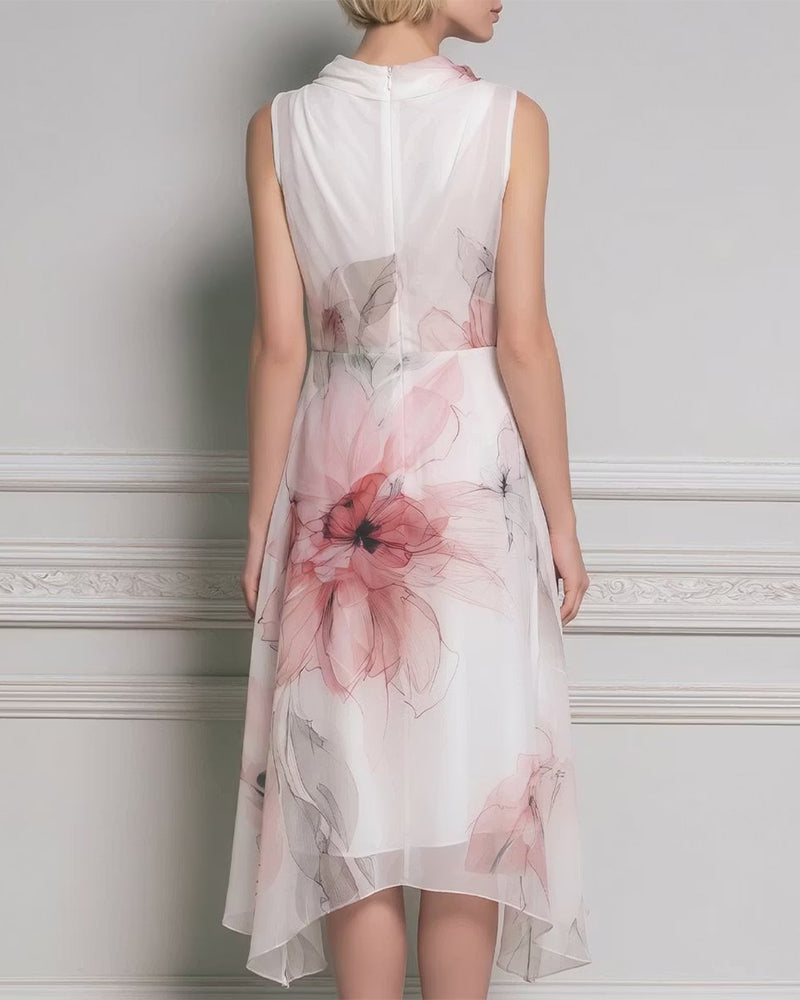 Robe Col Mock Sans Manches Florale