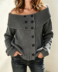 Pullover Revers Hors Épaule Bouton Hors Épaule