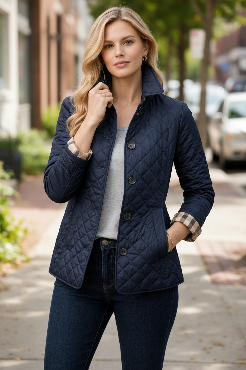 Parka à Col Boutonné Matelassé