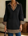 Sweatshirt Revers Rayé Patchwork Lâche