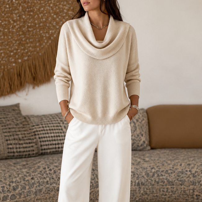 Isabelle | Pull en Tricot Élégant et Féminin avec Décolleté Drapé