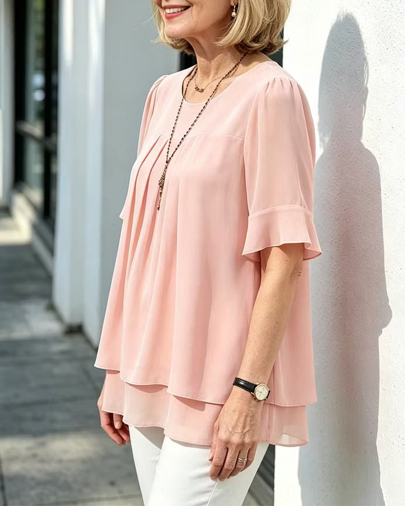 Blouse Col Rond Froncée Volant