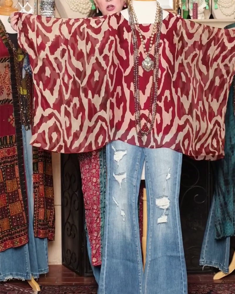 Blouse à manches chauve-souris à imprimé à manches longues