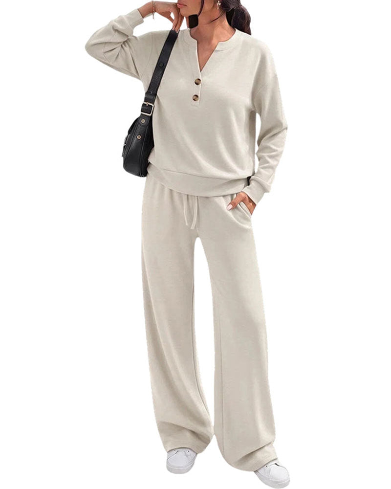 Ensemble Haut à Manches Longues et Pantalons à Jambes Larges