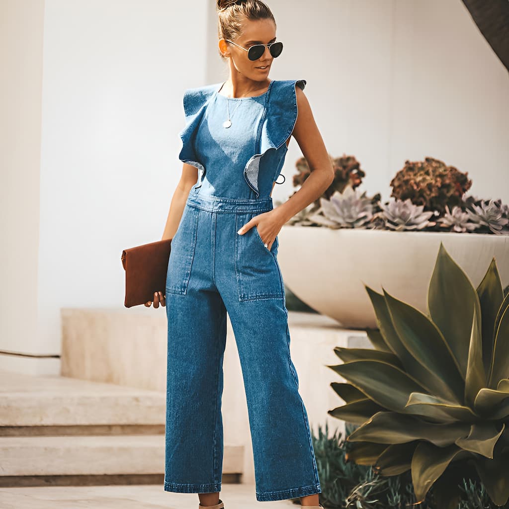 Combinaison À Jambes Larges Avec Détails Froncés Et Coupe Ajustée Pour Femme | Idéal Pour L’été