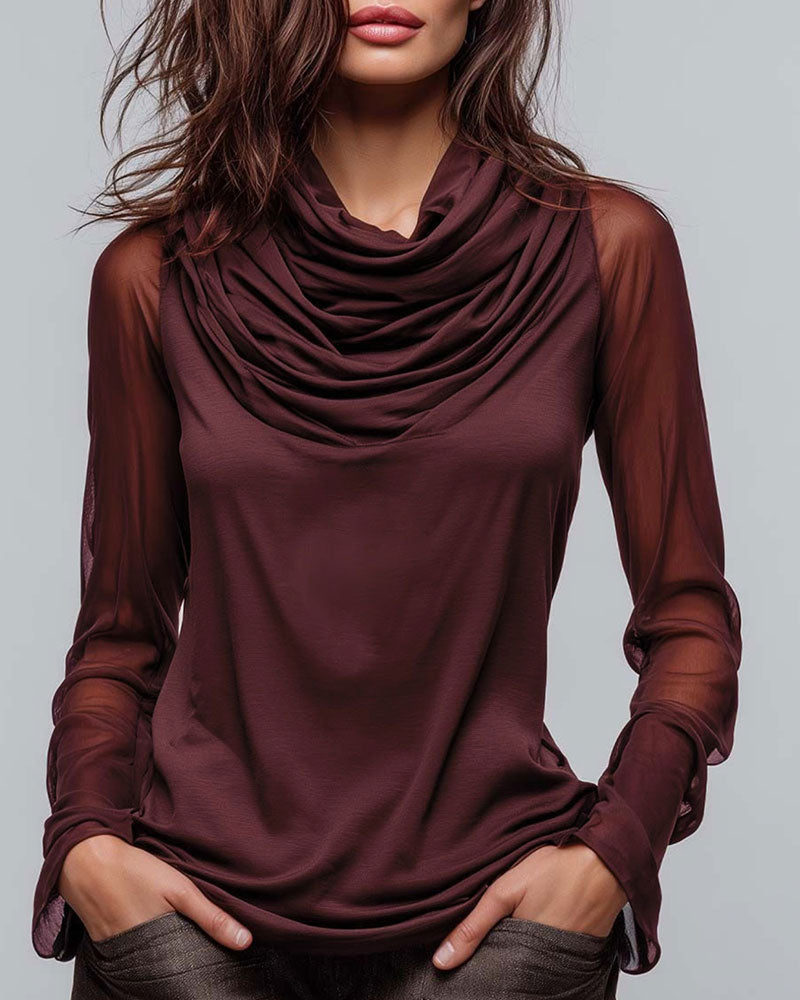 Blouse Col Mock Unie Décontractée