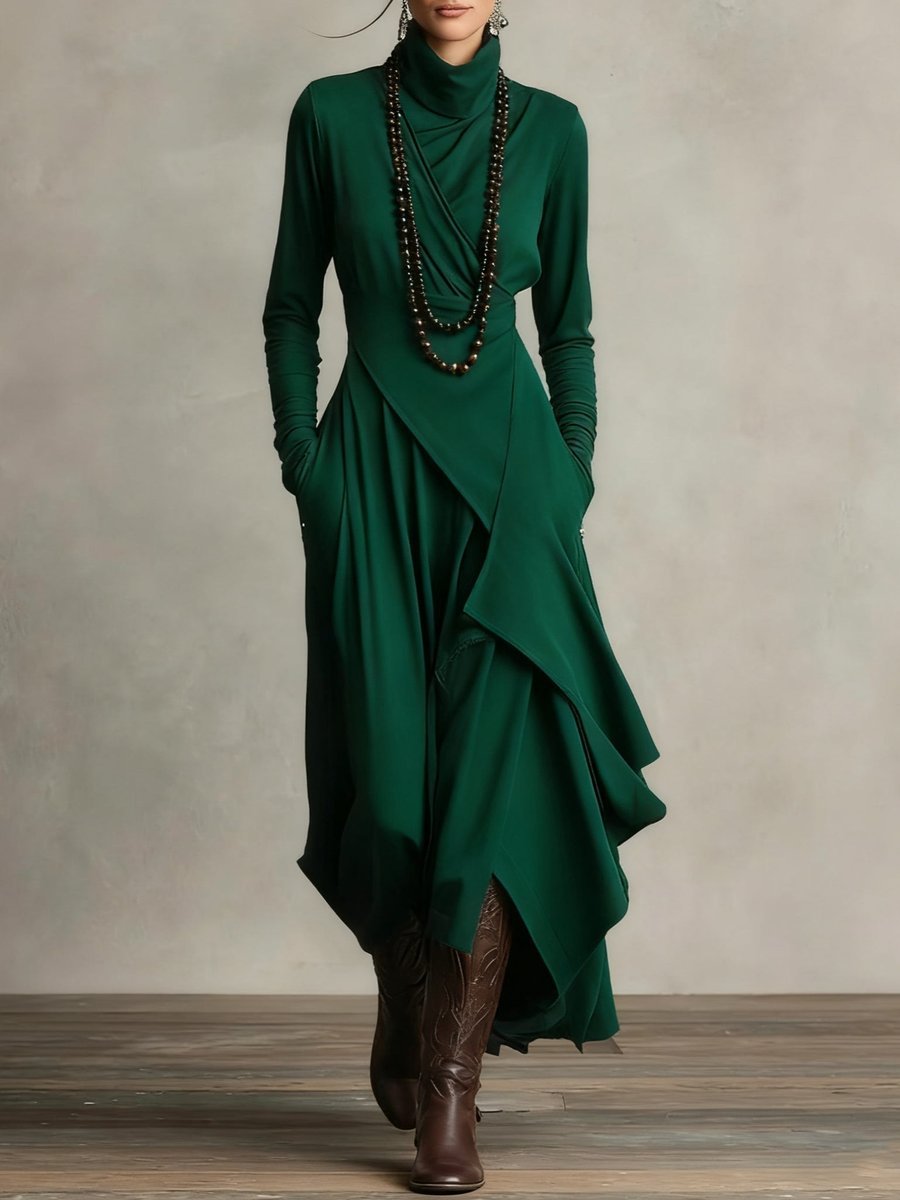 Elise | Robe maxi élégante à col roulé asymétrique