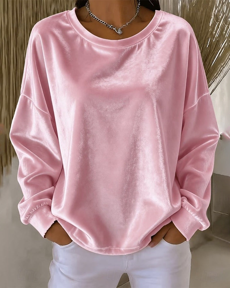 Blouse Col Rond Épaule Tombante Décontractée Manches Longues