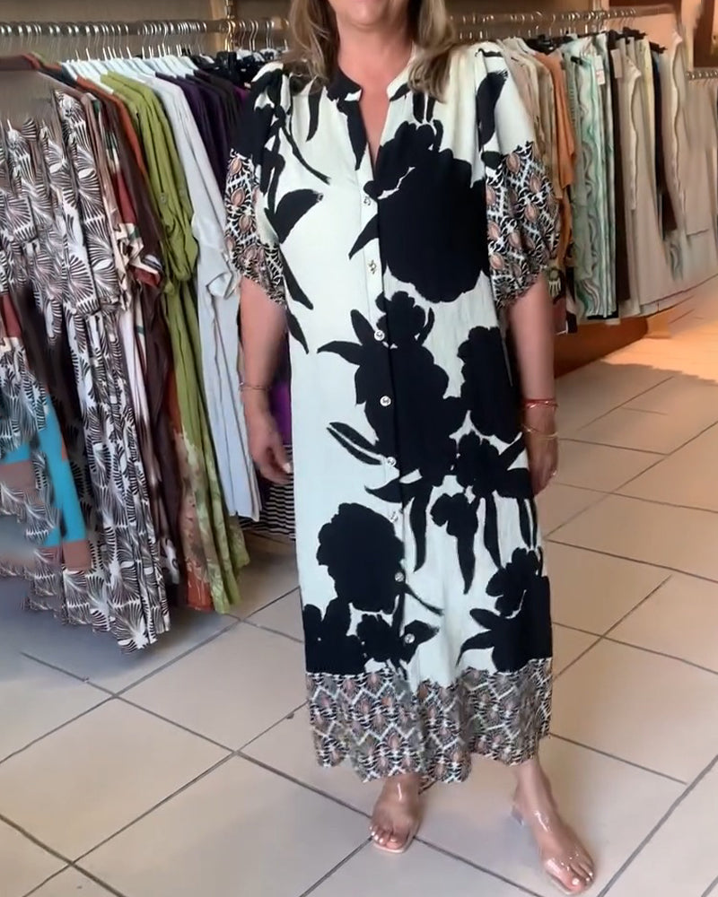 Robe Col V Bloc De Couleur Décontractée