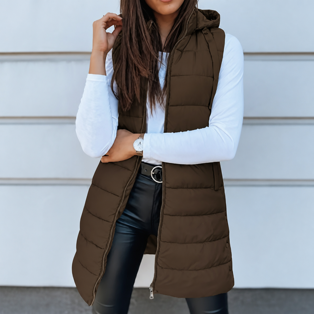 Amelie | Gilet Puffer Long Élégant et Polyvalent pour Femmes