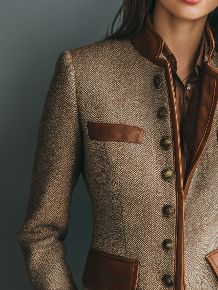 Helen - Veste en Cuir Classique en Tweed