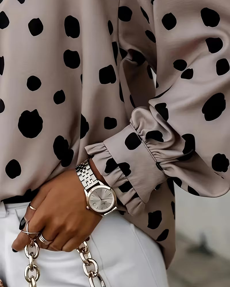 Chemisier Encolure V Pois Manches Bouffantes