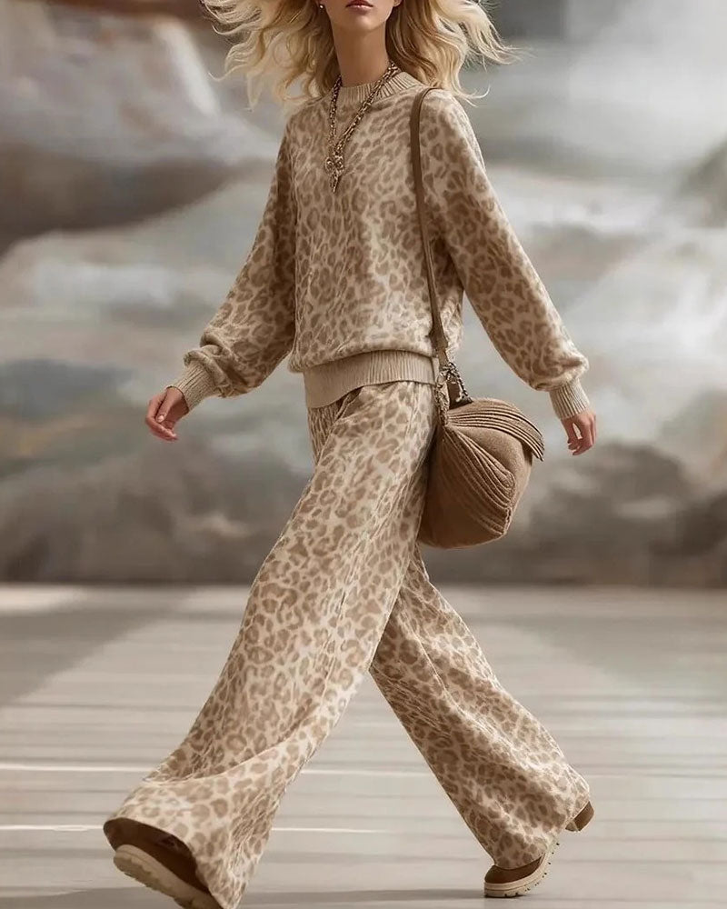 Ensemble Léopard à Manches Longues et Pantalons Longs