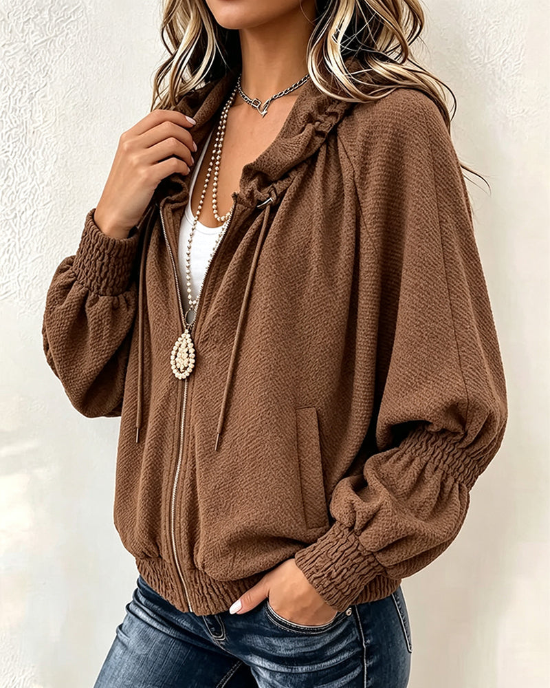 Manteau plissé zippé texturé ample
