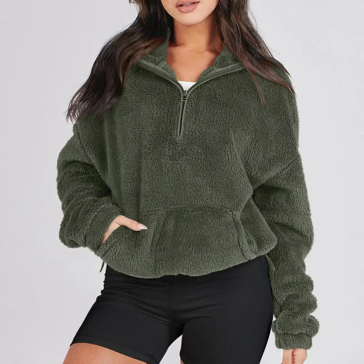 Pull Fleece Luxueux à Col Zippé pour Femmes