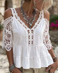 Blouse Hors Épaule Dentelle Volant
