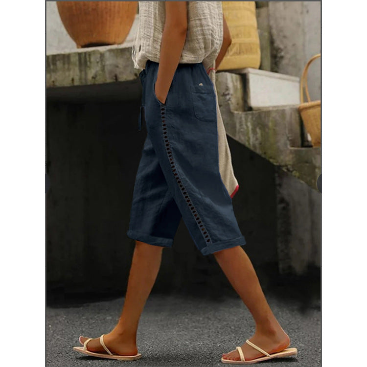 Mariele | Pantalon Capri Femme Aéré avec Détail en Dentelle