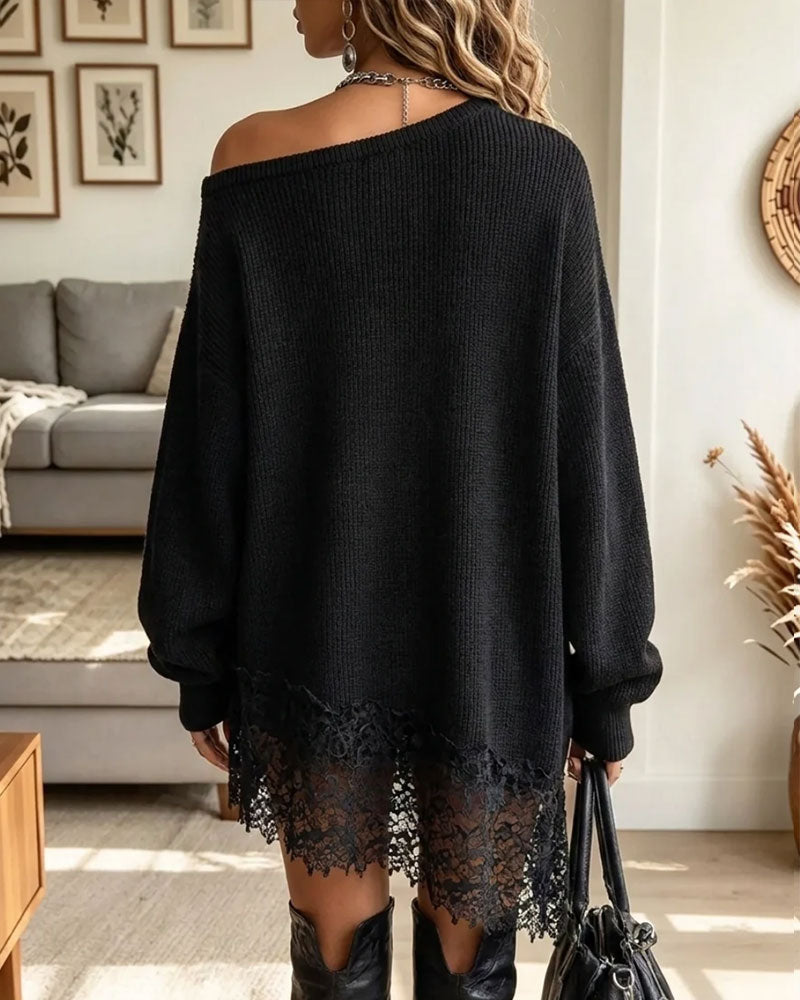 Robe Pull en Dentelle à Épaules Dégagées