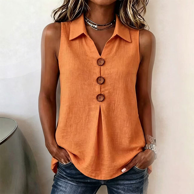 Chemise sans manches femme en coton avec boutons décoratifs