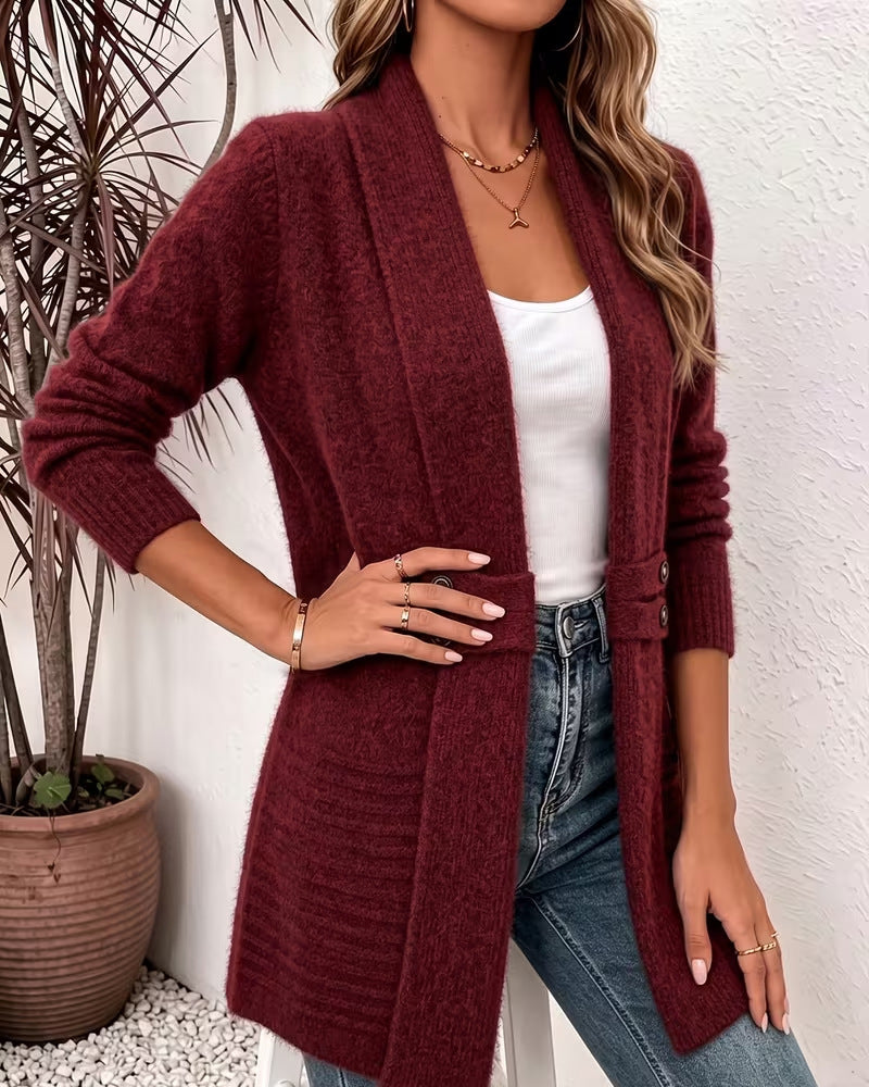 Cardigan Unie Bouton Orné