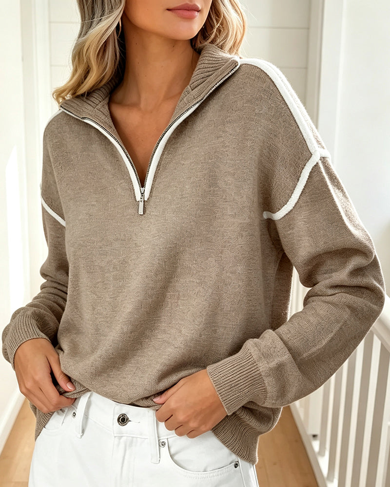 Pullover Semi-Zip Avec Col Contrasté