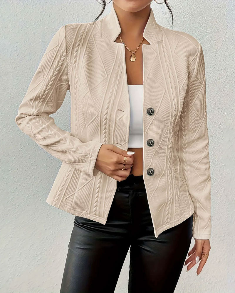 Veste Blazer Boutonnée de Couleur Unie