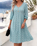 Robe Col En V Fleurie Manches Ballon Coupe A