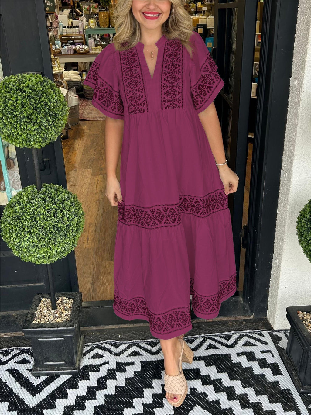 Alice | Robe Midi Boho à Col V pour Femmes d'Été